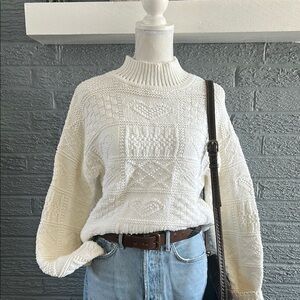 Vintage Cottagecore Turtleneck Sweater with heart design
